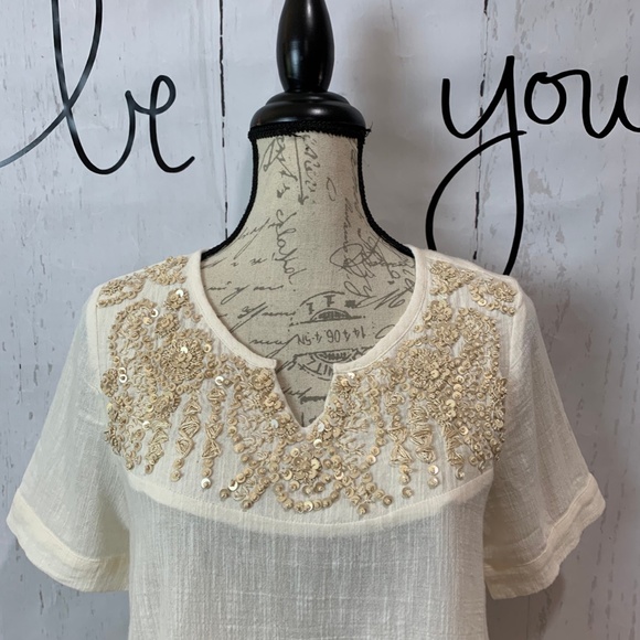 Sundance Sequined Clotilde Tee Small XS Ivory - Picture 1 of 9